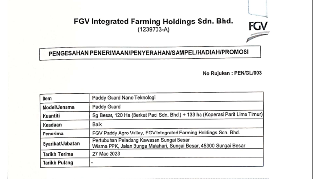 Percubaan Paddy Guard bersama FGVIF